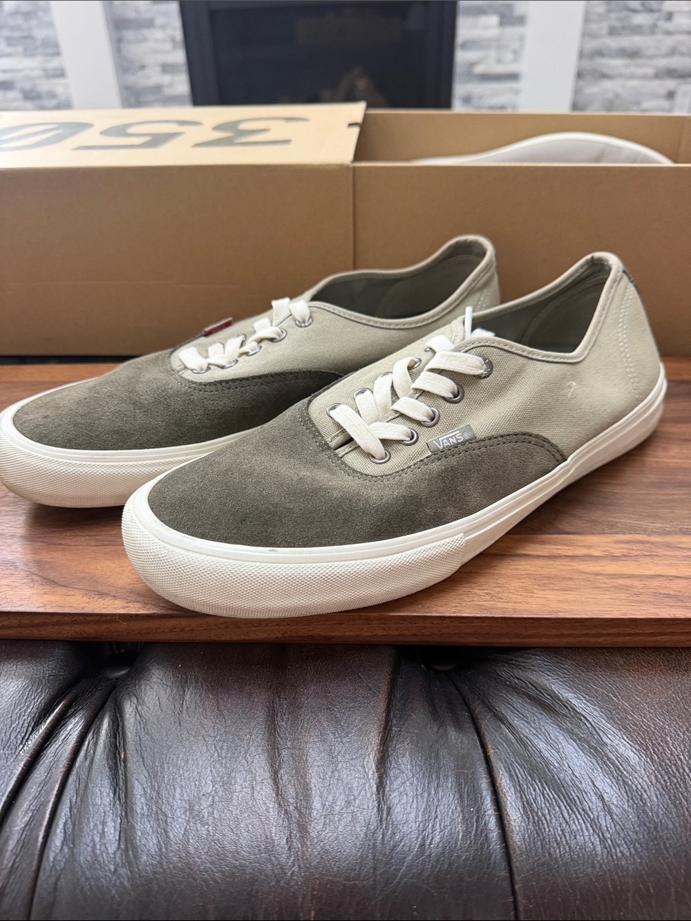 Vans Men’s Olive Green & Cream Low-Top Suede Canvas Sneakers